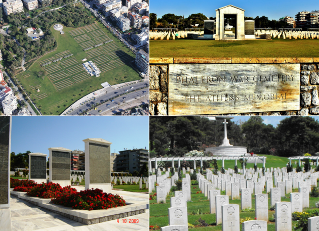 Βρετανικό στρατιωτικό νεκροταφείο του Π. Φαλήρου.  Έχουν ταφεί 2.028 νεκροί στρατιωτικοί της Βρετανικής Κοινοπολιτείας που έπεσαν κατά τον Β' Π.Π. στην Ελλάδα. Εξ αυτών των ταφών, 596 είναι αγνώστων στοιχείων.